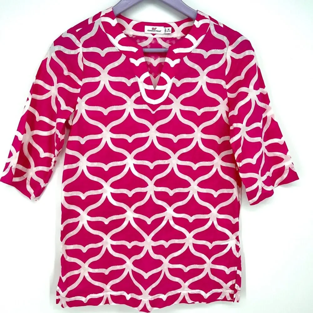 Vineyard Vines Girls Whale Tail Pink Tunic Swim Cover Up Size M 10-12